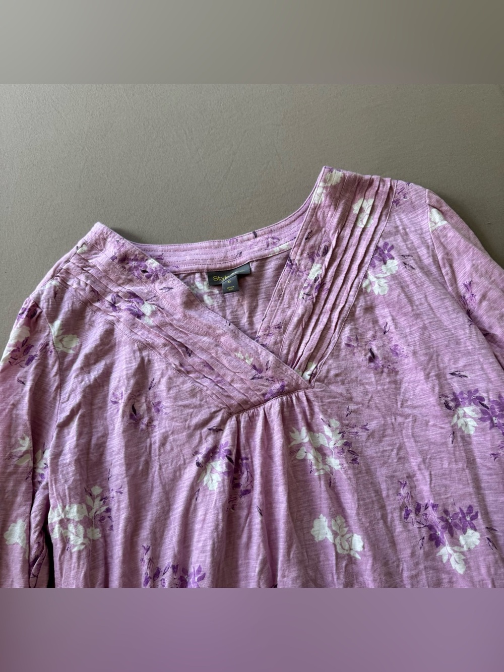 Style & Co. Floral Pintuck V-Neck Knit Top - Picture 5 of 7